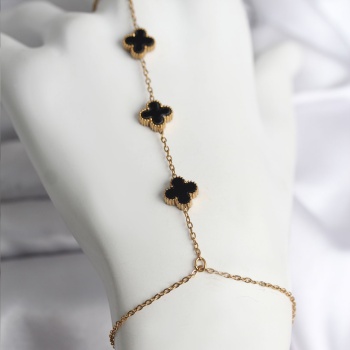 316L Çelik Gold Renk Siyah Yonca Model Kadın Şahmeran