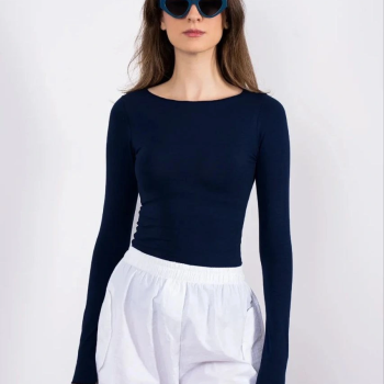 Kayık yaka uzun kollu bluz lacivert pt