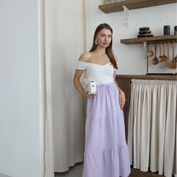Müslin kumaş keten uzun etek lila pt