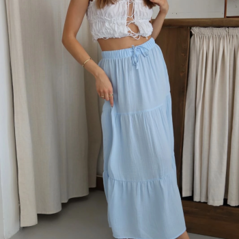 Müslin kumaş keten uzun etek mvi pt