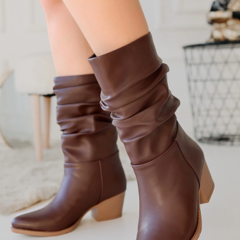 Yior Kahverengi Cilt Topuklu Bot