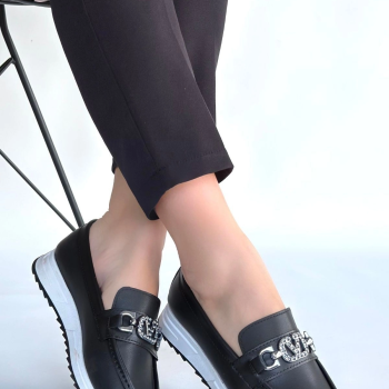 Otra Siyah Cilt Babet Ayakkabı