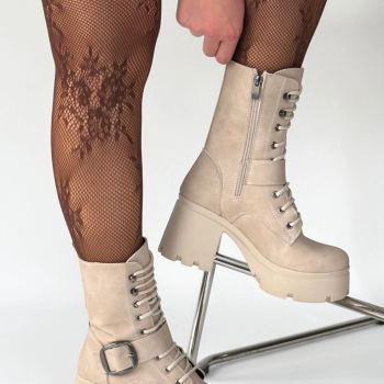 Linma Bej Nubuk Bağcıklı Topuklu Bot