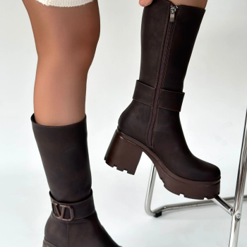 Moki Kahverengi Nubuk Topuklu Çizme