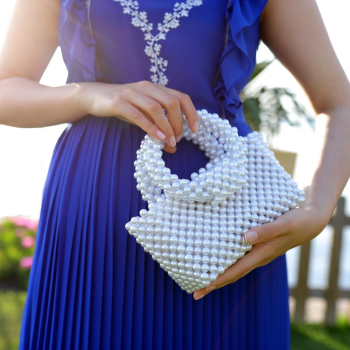 İncili el yapımı yuvarlak kol el çantası