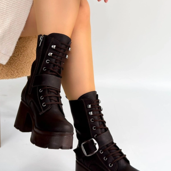 Linma Acı Kahve Cilt Bağcıklı Topuklu Bot