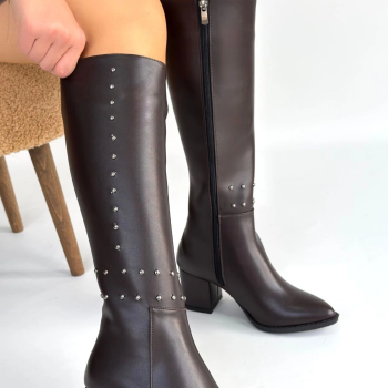 Tiyan Kahverengi Cilt Topuklu Çizme