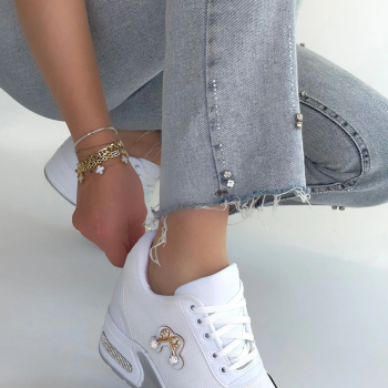 Wody Beyaz Cilt Simli Bağcıklı Spor Ayakkabı