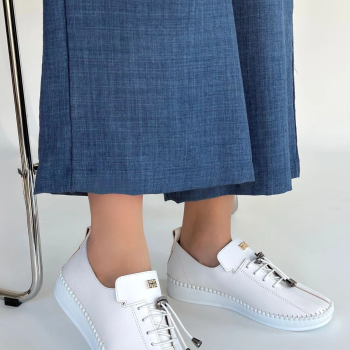 Warte Beyaz Deri Bağcıklı Spor Ayakkabı