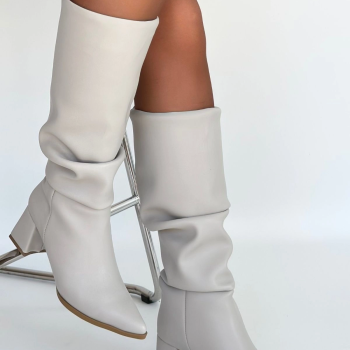 Pitay Bej Cilt Topuklu Çizme