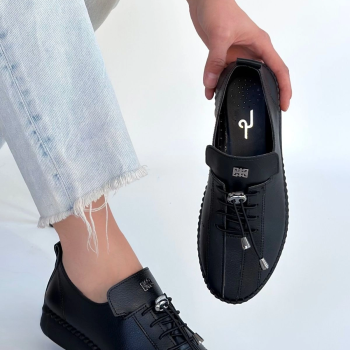 Warte Siyah Deri Bağcıklı Spor Ayakkabı