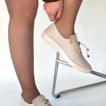 Warte Bej Deri Bağcıklı Spor Ayakkabı