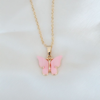 Gold Kaplama Pembe Sedefli Kelebek Kolye