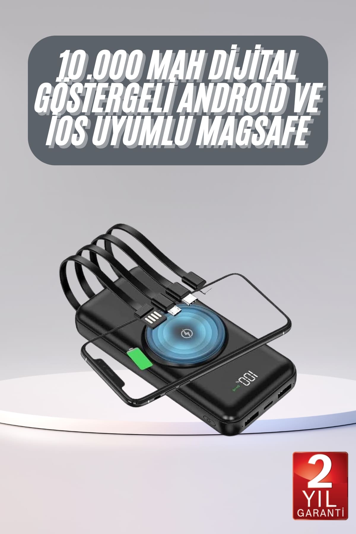 Kablosuz Çoklu Şarj Girişli 10.000 Mah Kablolu Powerban...