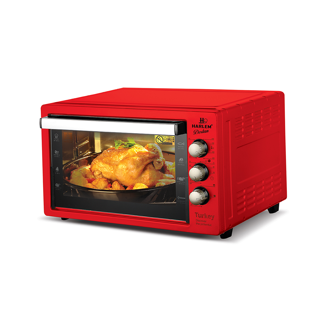 HARLEM HAF-441 DESTAN ELEKTRİKLİ KIRMIZI KARE FIRIN 40-42LT 1500W (4767)