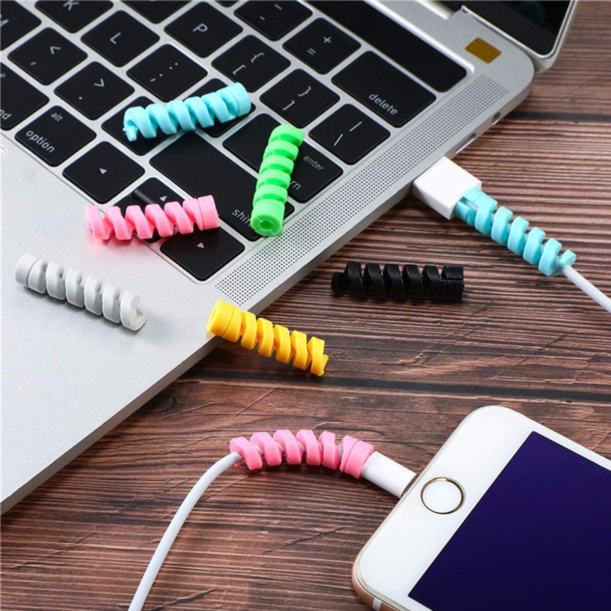 4&#39;lü Apple Android Şaj Kablosu Koruyucu Silikon Spiral Yay Aparat (4767)