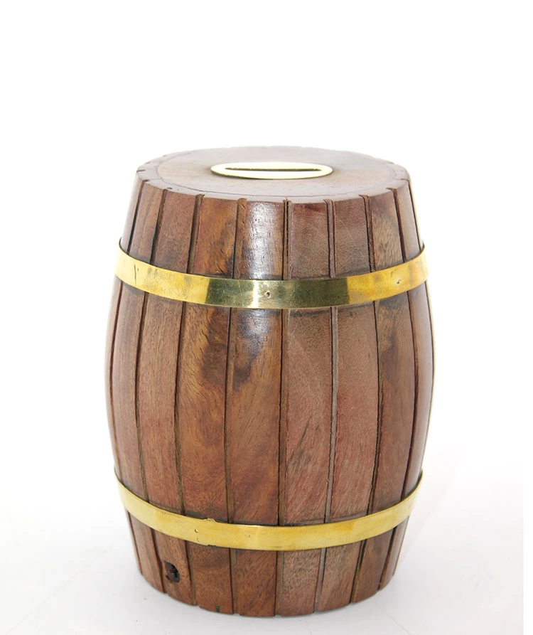 Pirinç Ahşap Fıçı Kumbara 12.5 Cm Wb535