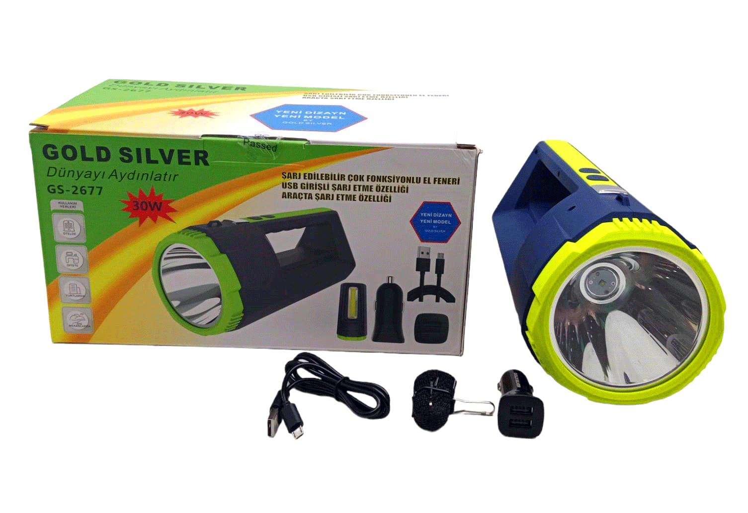 2İN1 30W - 10W COB LED USB - OTO ŞARJLI EL FENERİ PROJEKTÖR (4767)