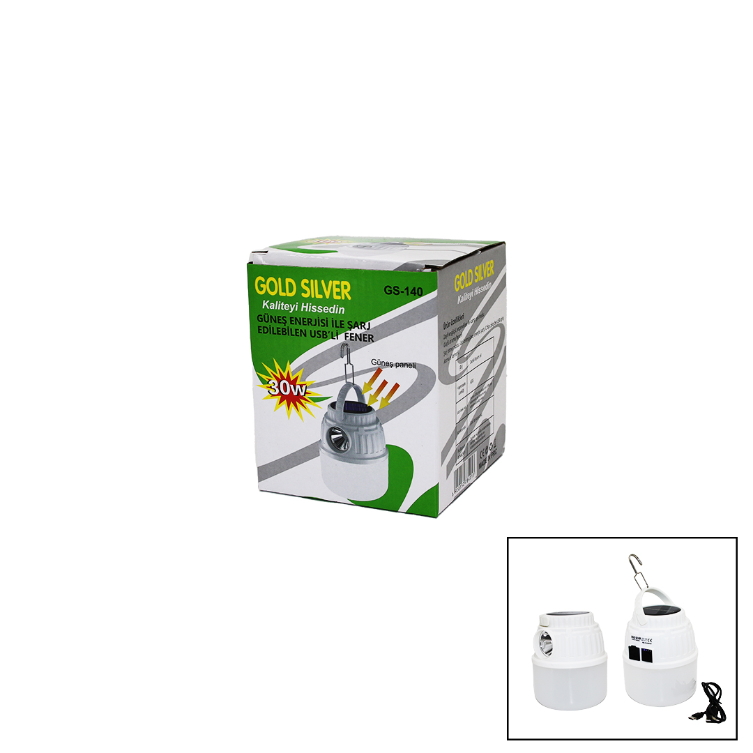 2IN1 30W - TEK LED SOLAR - USB ŞARJLI ASKILI KAMP LAMBASI - EL FENERİ (4767)