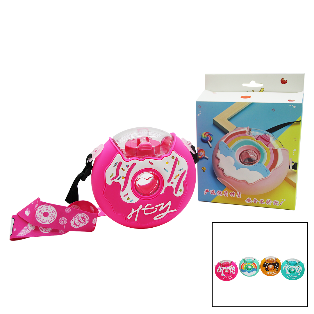 DONUT MODELİ RENKLİ MİKA KRİSTAL SULUK MATARA PİPETLİ - ASKILI 380ML  (4767)