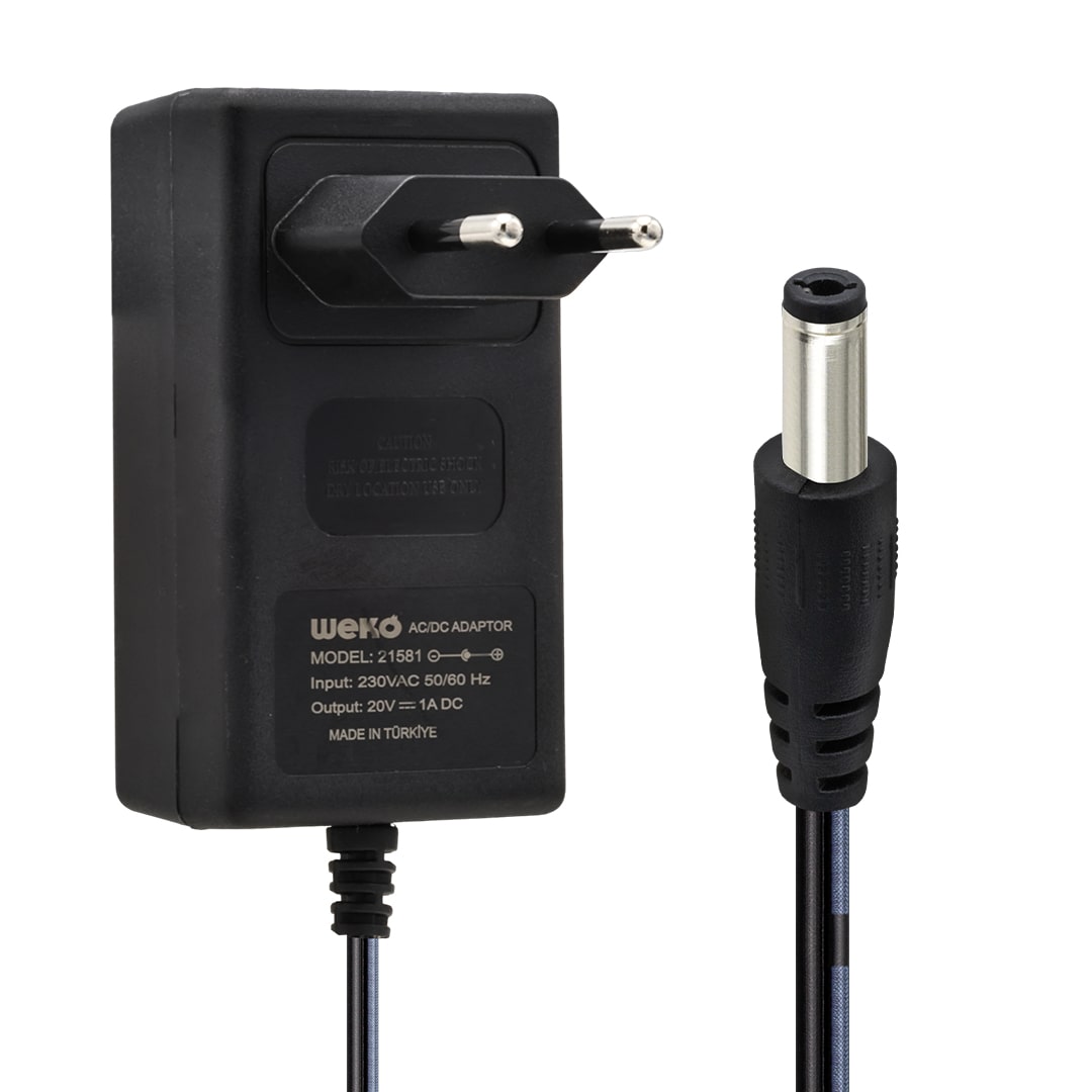 20 VOLT - 1 AMPER 5.5*2.5 UÇLU YERLİ ÜRETİM PRİZ TİPİ ADAPTÖR (4767)