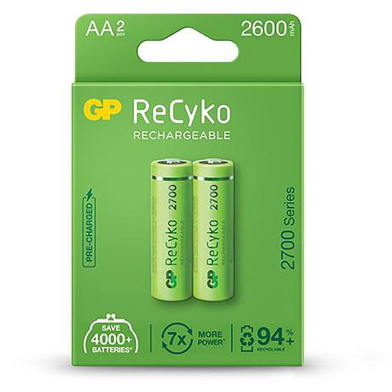 GP 2600 R6 AA KALEM ŞARJLI PİL 2Lİ BLS PAKET RECYKO YEŞİL (4767)
