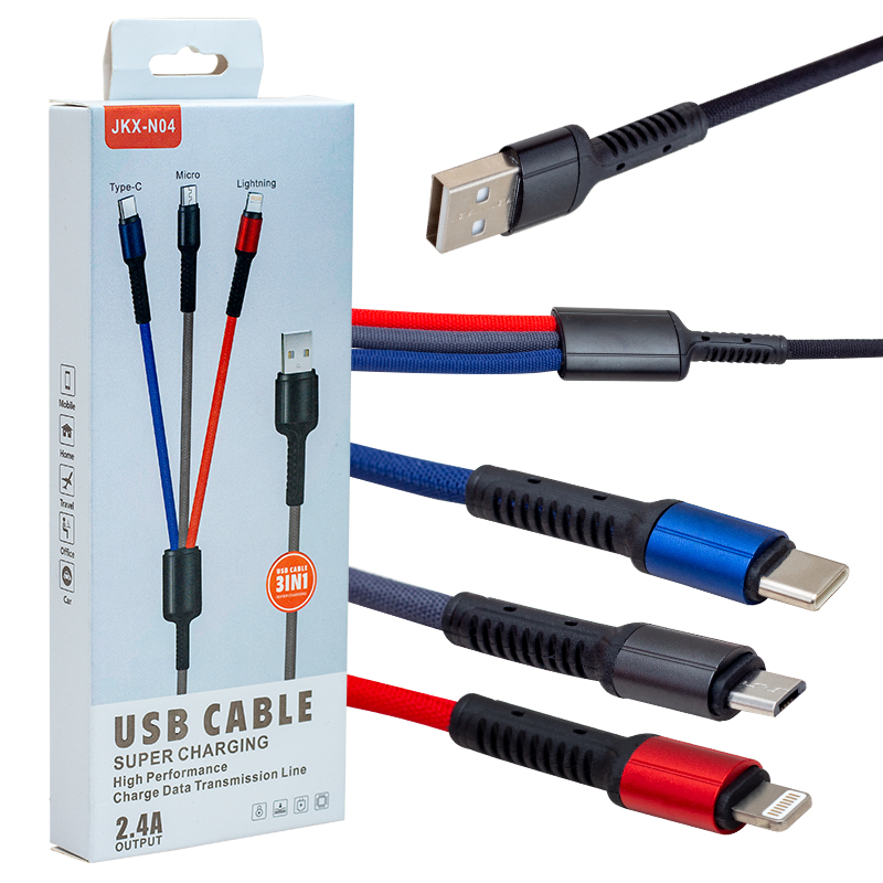 JKX-44 USB TO MICRO USB TYPE-C LIGHTNING 3LÜ 2.4 AMPER SARJ KABLOSU (4767)