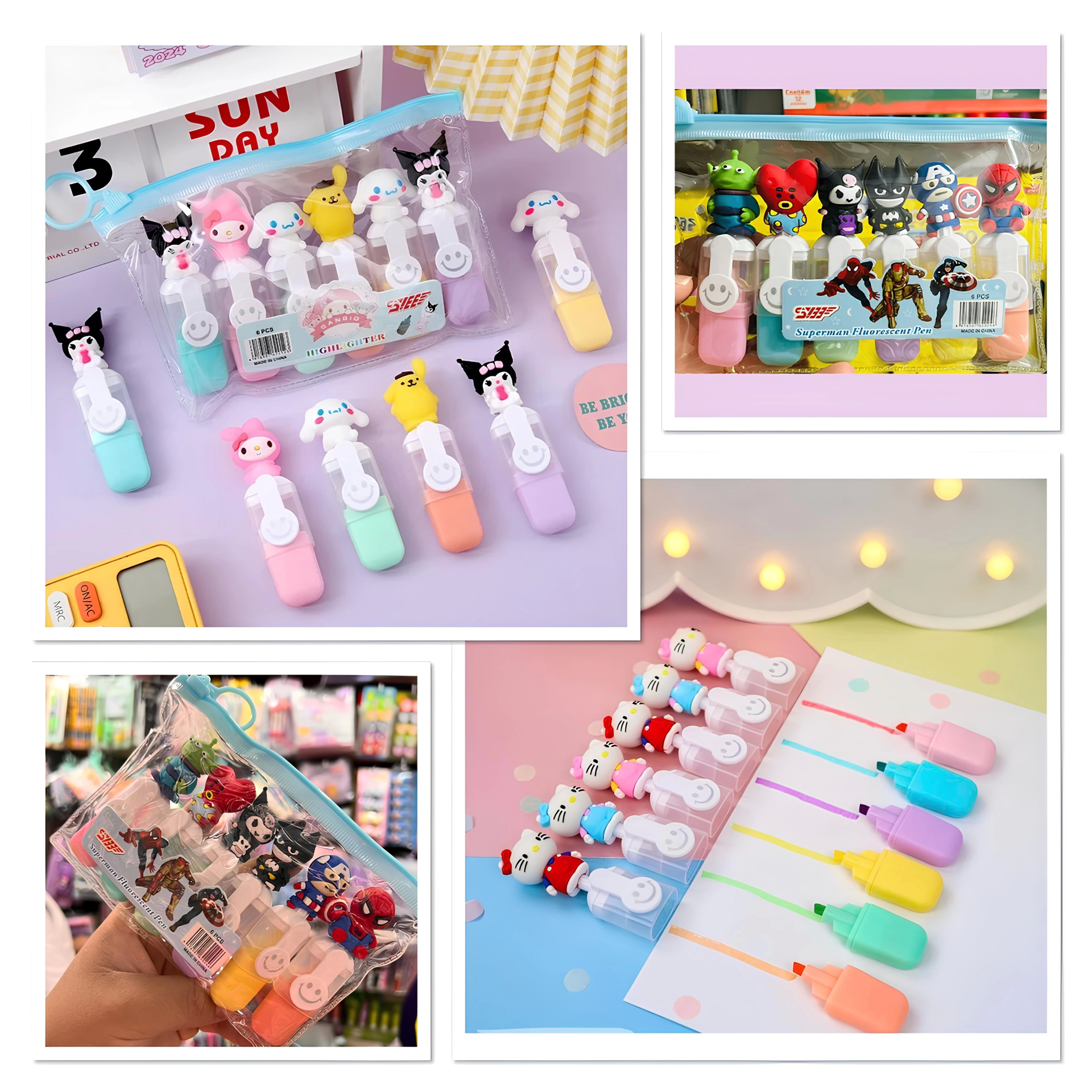 Kuromihello Kittyve Süper Kahramanlı Fosforlu 6 'lı Kalem Seti Alk3129