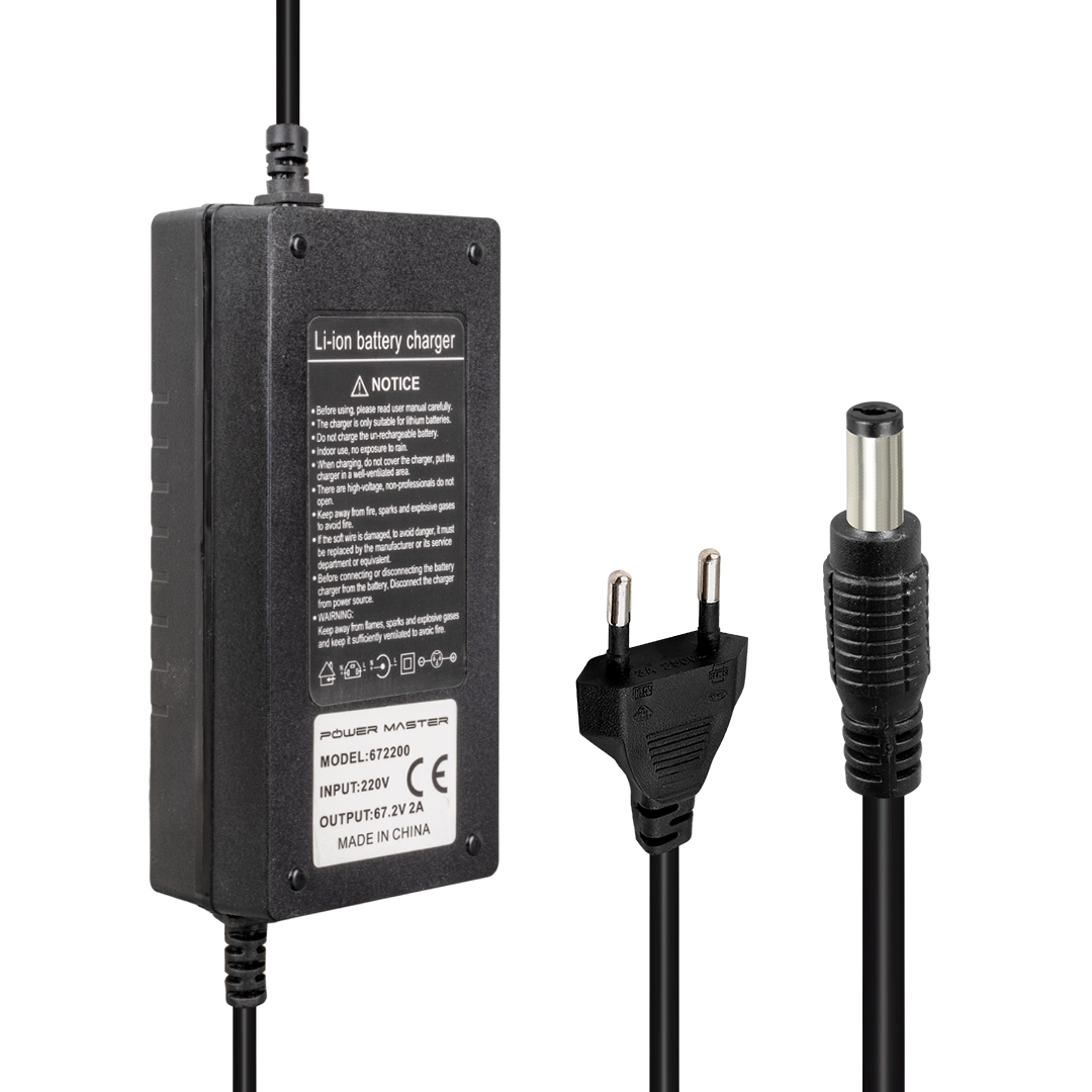 67.2 VOLT - 2 AMPER DC 5.5*2.1 UÇLU LI-ION LİTYUM PİLLER İÇİN ELEKTRİKLİ BİSİKLET ŞARJ CİHAZI (4767)