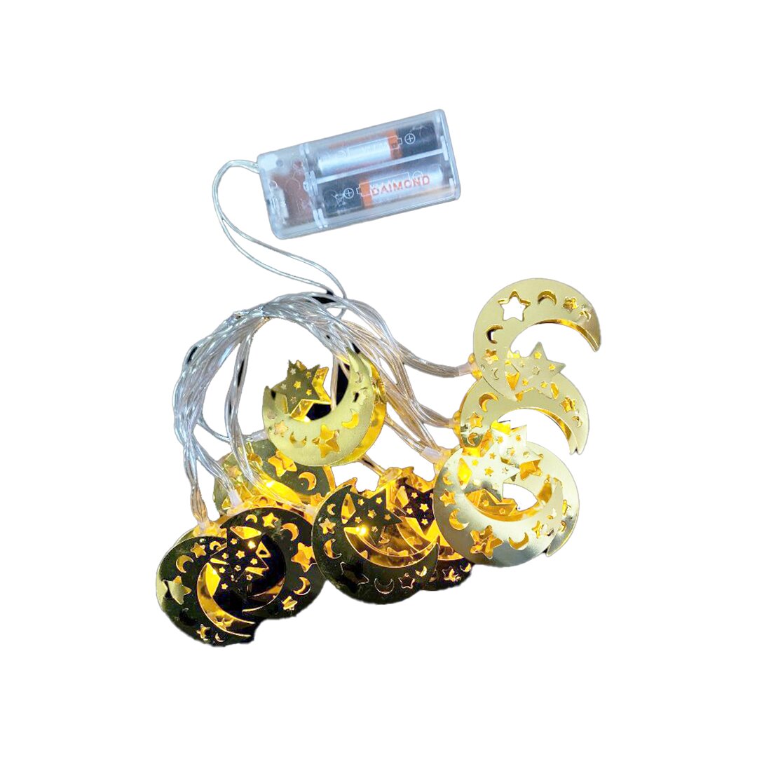 AY YILDIZ MODEL=10PCS   GOLD METAL   PİLLİ  DEKORATİF LED IŞIK - LAMBA  2MT KABLO (4767)
