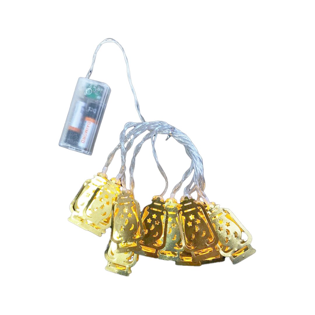 GAZ LAMBA MODEL=10PCS   GOLD METAL   PİLLİ  DEKORATİF LED IŞIK - LAMBA  2MT KABLO (4767)