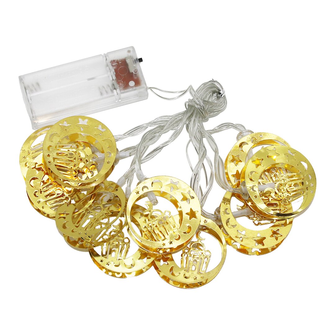 KANDİLLİ AY-YILDIZ MODEL=10PCS GOLD METAL PİLLİ DEKORATİF LED IŞIK - LAMBA 2MT KABLO (4767)