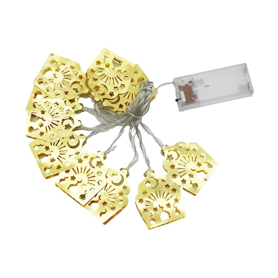 GÜNEŞ-CAMİ-AY-YILDIZ MODEL=10PCS GOLD METAL PİLLİ DEKORATİF LED IŞIK - LAMBA 2MT KABLO (4767)