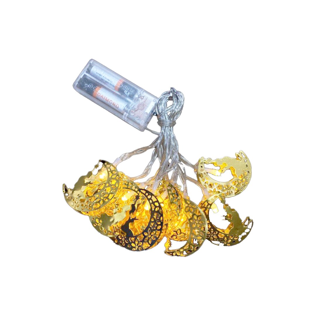 DUA EDEN ADAM-AY-YILDIZ MODEL=10PCS GOLD METAL PİLLİ DEKORATİF LED IŞIK - LAMBA 2MT KABLO (4767)