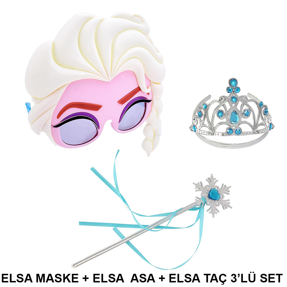 Elsa Maskesi Elsa Tacı ve Elsa Asası 3&amp;apos;lü Kostüm Seti (4767)