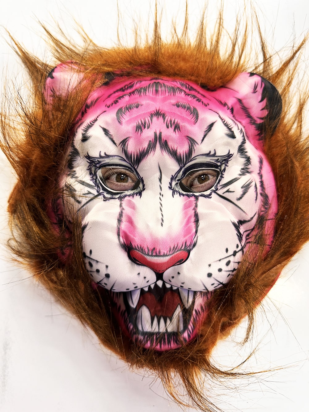 Kahverengi Saçlı Pembe Yüz Kurt Maske Kaplan Maske Mega Peluş 26 No (4767)