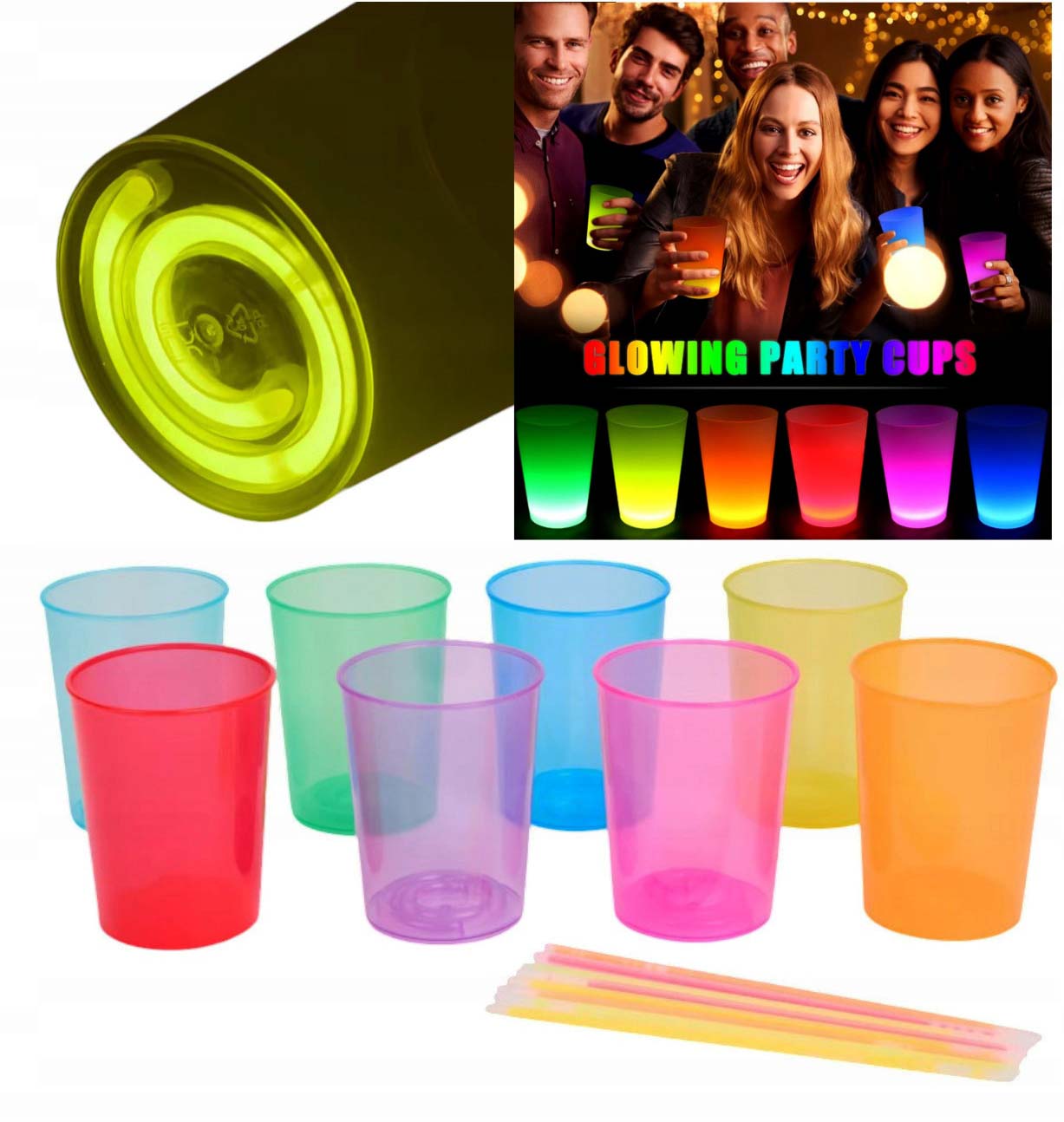 Karanlıkta Yanan Gece Işığı Mega Glow Bardaklar 8 Adet 8.5 x 10.5 cm (4767)