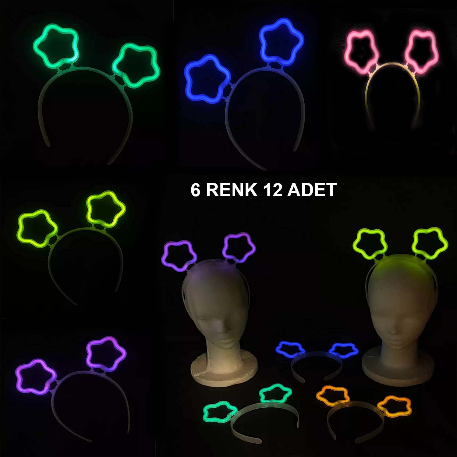 Glow Stick Karanlıkta Yanan Fosforlu Yıldız Taç 12 Adet (4767)