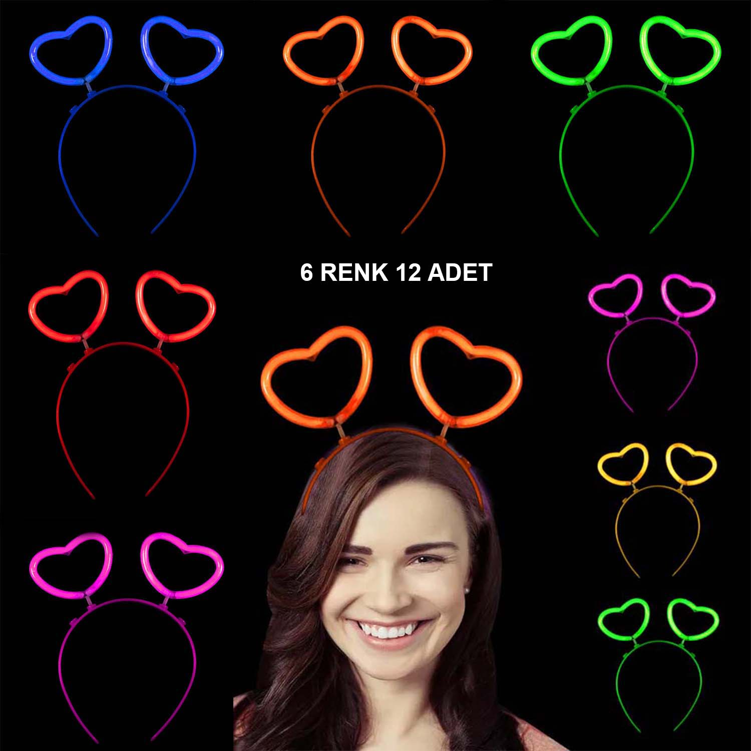 Glow Stick Karanlıkta Yanan Fosforlu Kalp Taç 12 Adet (4767)