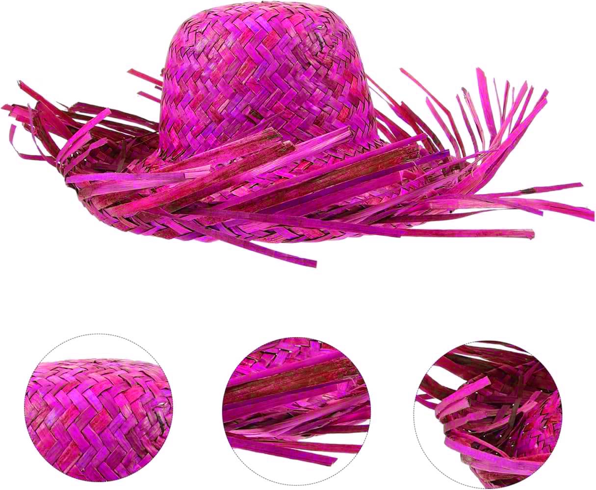 Tropikal Parti Pembe Fuşya Hasır Hawaii Şapkası 13x36 cm (4767)
