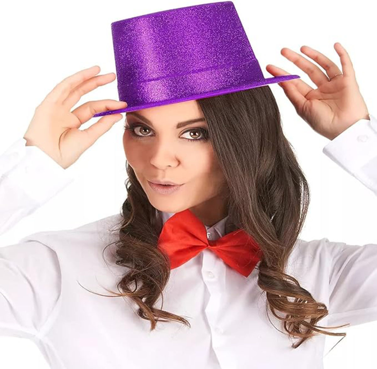 Koyu Mor Renk Violet Parıltılı Simli Fötr Silindir Parti Şapkası (4767)