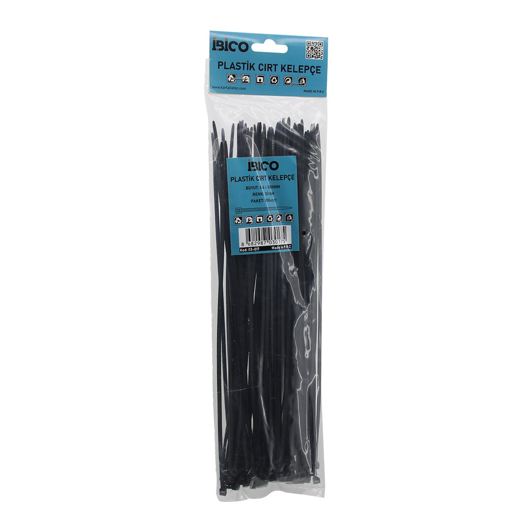 SİYAH   3.6X300MM  PLASTİK CIRT KELEPÇE  100PCS (4767)