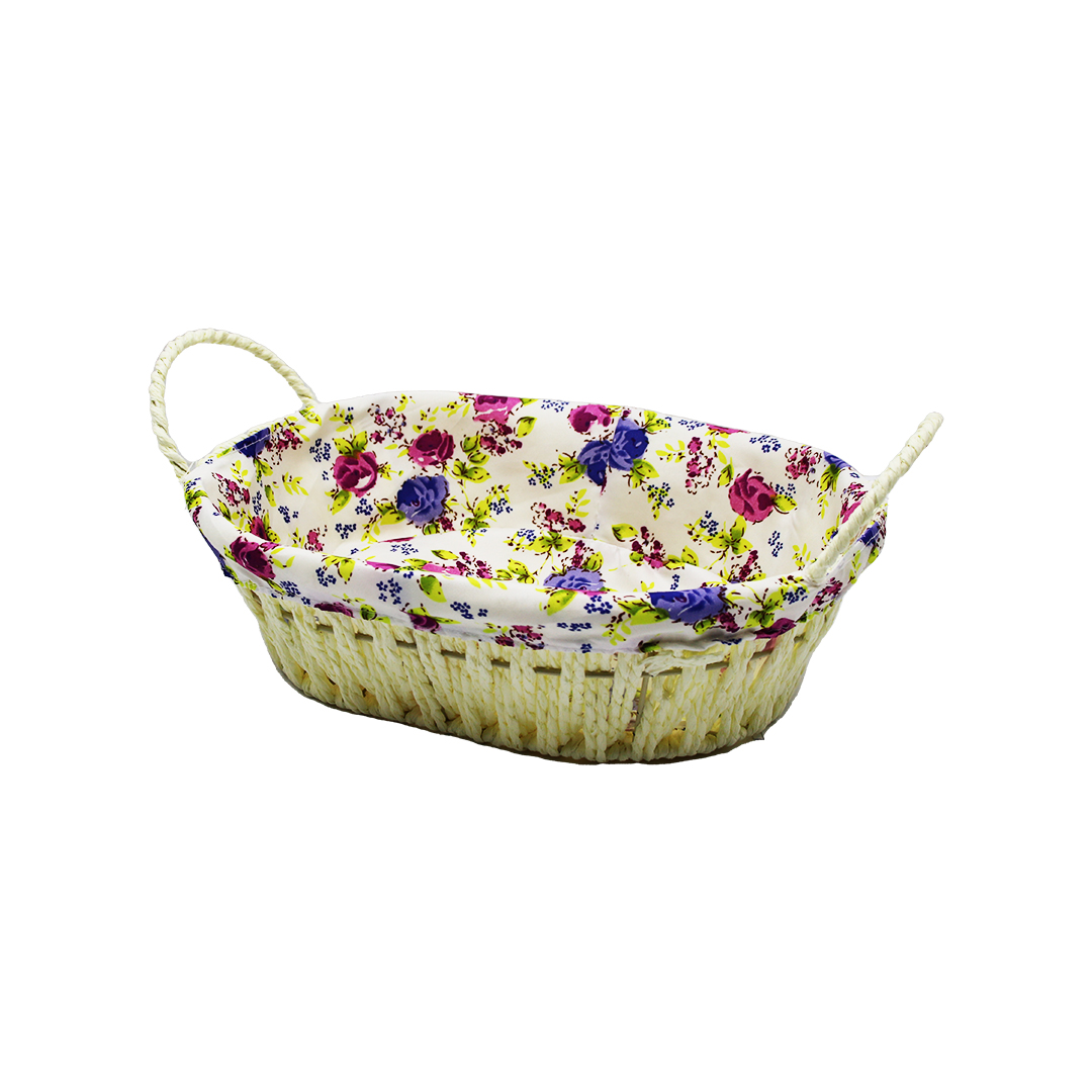 OVAL RENKLİ BEZLİ HASIR EKMEK SEPETİ (4767)