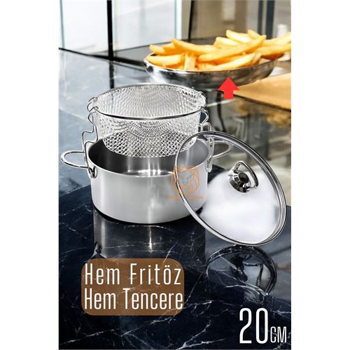 Turk  Fritözlü Tencere Multi Kullanım Çelik 20 CM Patates Kızartma Tenceresi