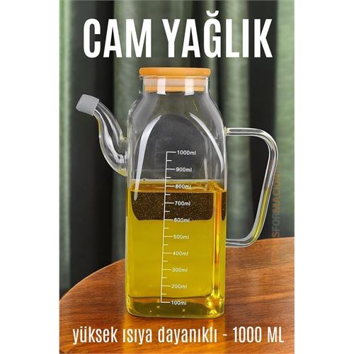 Turk Yağ Sirke Şişesi Yağlık Borosilikat Cam 1000 ML