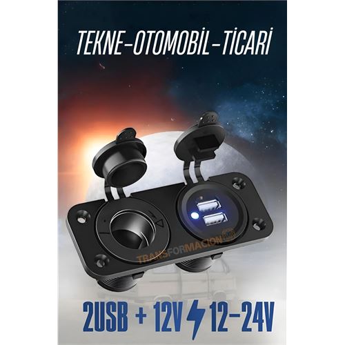 Turk USB + 12-24 Volt Çakmak Giriş Soket Tekne Oto Kamyonet Soketi Marine Tip Soket 7