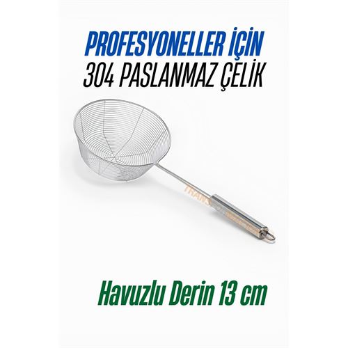 Turk Derin Kevgir Havuzlu Süzgeç 304 Paslanmaz Çelik 13 cm