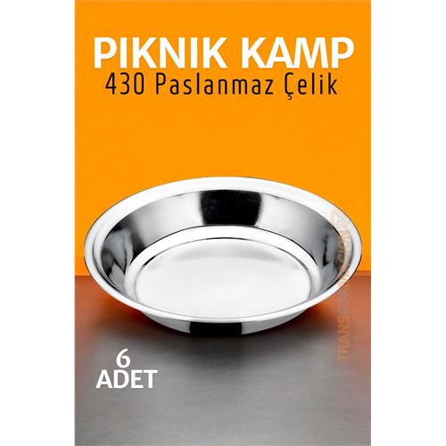 Turk Paslanmaz Çelik Tabak Seti Kamp Piknik Tabağı 6 ADET