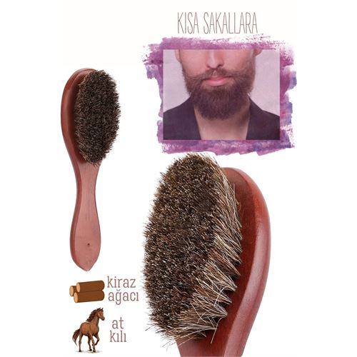 Turk At Kılı Sakal Tarama Fırçası Kısa Sakal Bıyık Fırçası Ahşap