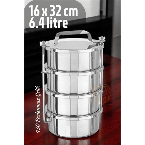 Turk Sefer Tası Yemek Kabı Paslanmaz Çelik 4 Katlı 16 cm 1.6 LİTRE